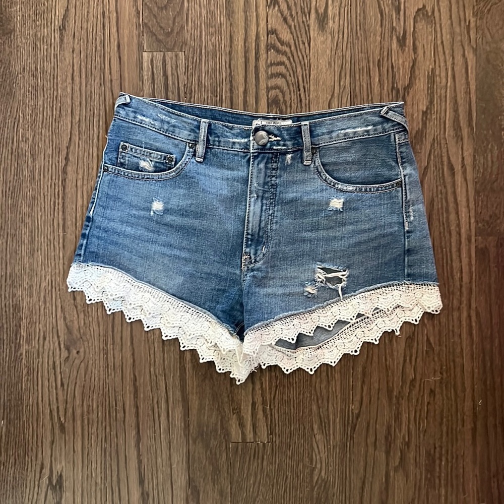 Free People Jean Shorts with Crochet Trim